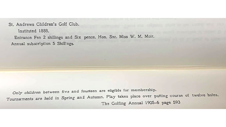 「St. Andrews Children’s Golf Club」の記述